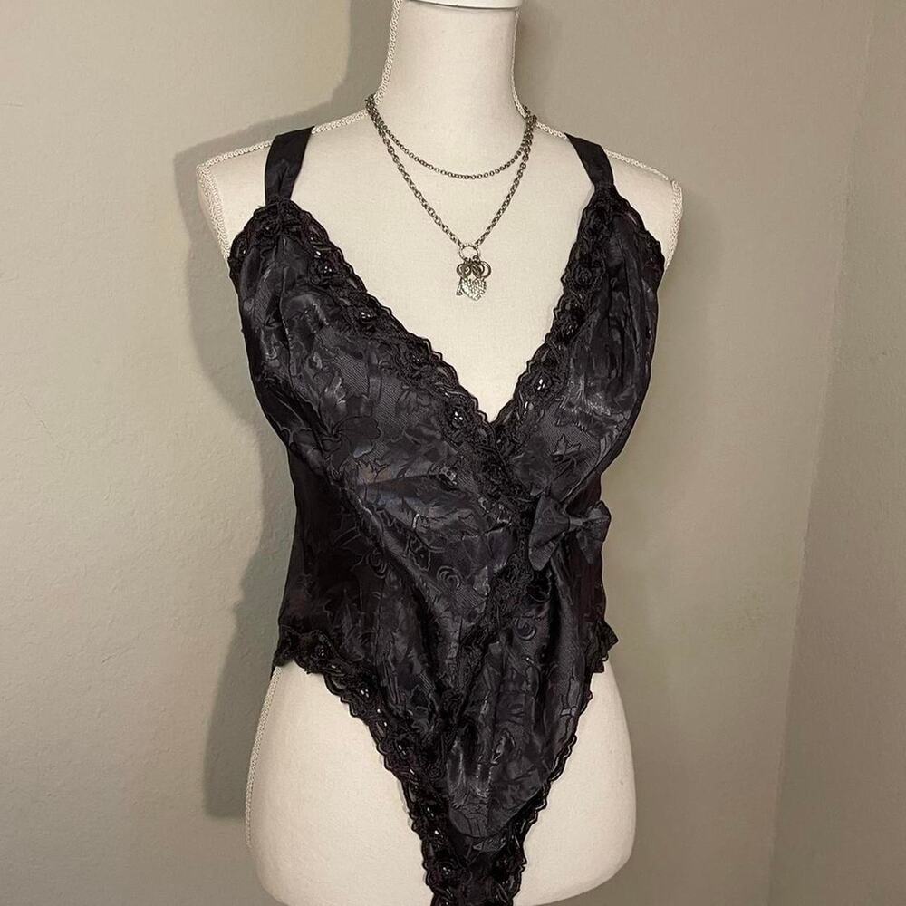 Vintage VS victoria secret black lace bodysuit sz m